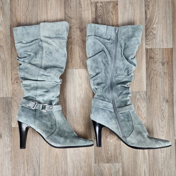 White Mountain Cheeky Women's Size 9.5‎ Gray Suede Leather Heel Zip Up Boots - Picture 1 of 10